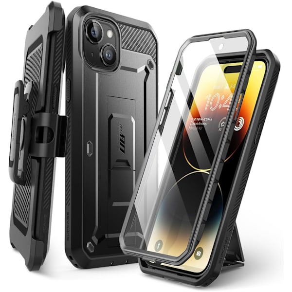 CASE Unicorn Beetle Pro Fodral för iPhone 15 Plus 6.7\", Inbyggt skärmskydd & Stativ & Bältesklämma Heavy Duty Rugge Svart