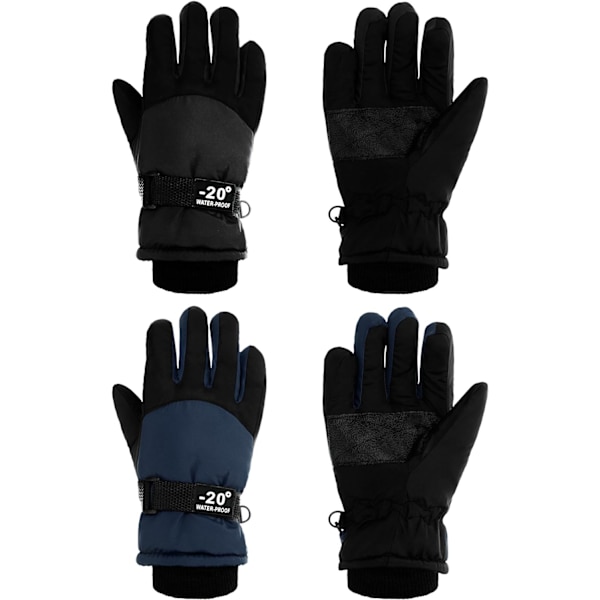 INIOR 2 par vattentäta vinterhandskar för barn, skidhandskar för pojkar och flickor, utomhus, varma, tjocka snowboardhandskar för Co Black, Dark Blu 3-6 år