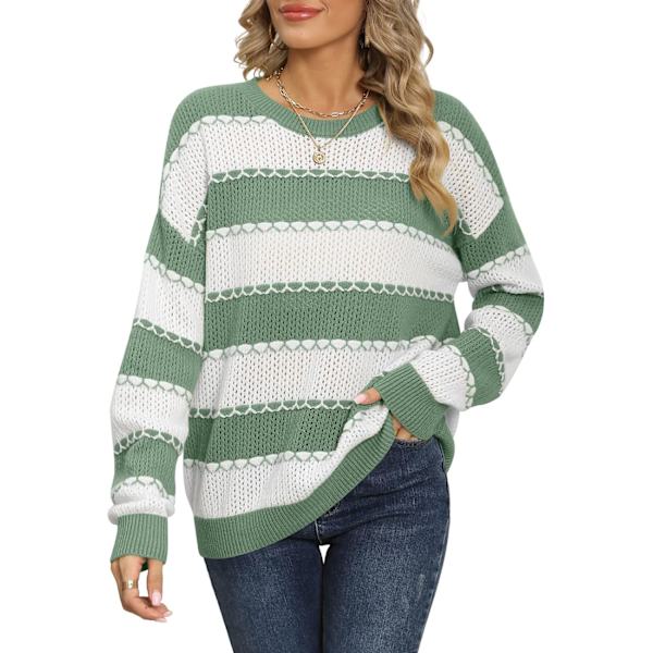 MOON Dammrandig tröja 2024 Crewneck Pullover Långärmad söt toppar Grön X-Large
