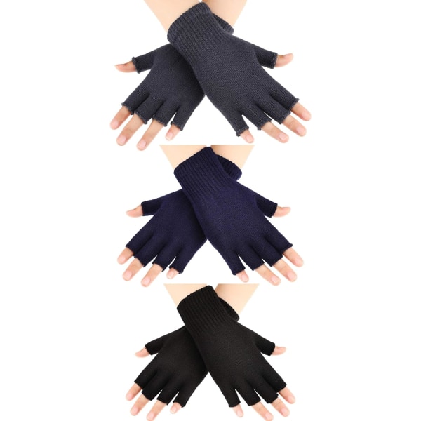 INIOR 3 Par Kvinnor Fingerless Handskar Vinter Half Finger Knit Handskar för Kvinnor Herr Svart, Dark Gra