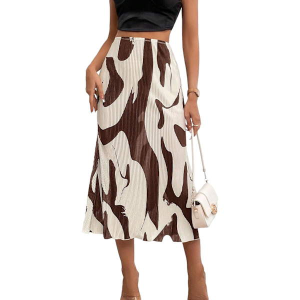 dusa Dam High Waist Graphic Print A Line Plisserad Lång Kjol Choklad Brun Medium