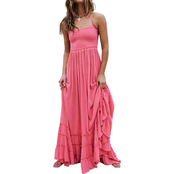 ivimos Dam sommar bomull Sexiga rygglösa långa klänningar Pink#2 Medium