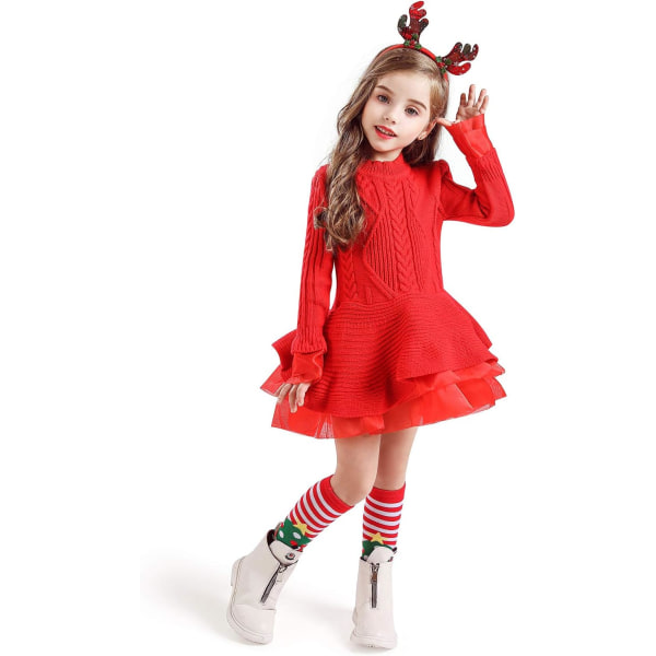 AOVO Små flickor Långärmad Casual Födelsedagsklänning med Tutu-kjol T-röd 2-3T