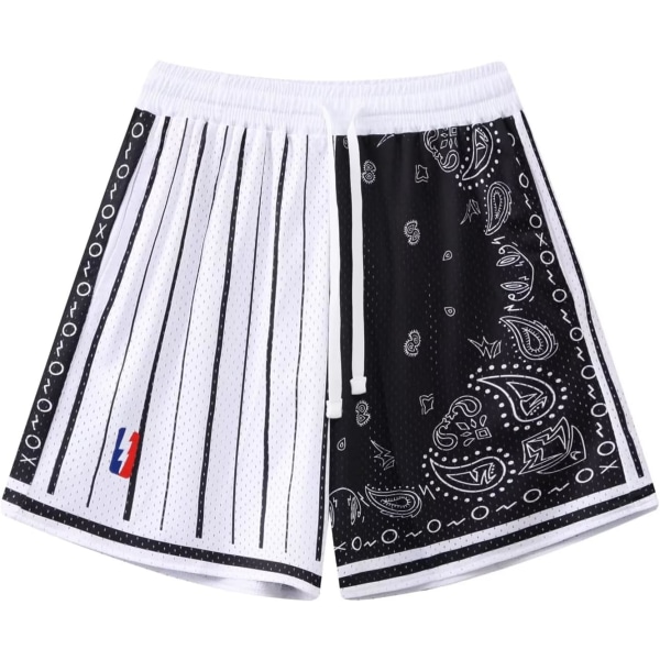 EMON Herr Basket Shorts Träning Athletic Paisley Shorts Mesh Print Löpning Korta Byxor Vit Svart X-Large