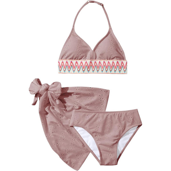 dusa Flickors 3-delade Halter Bikini Set Baddräkt med Överdragskjol Dusty Pink 9 år