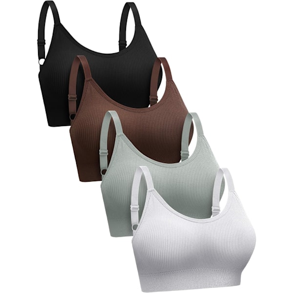 4-pack sport-bh för kvinnor, vadderad ribbad camisole-bh sömlös bralette trådlös utan bygel träningstopp