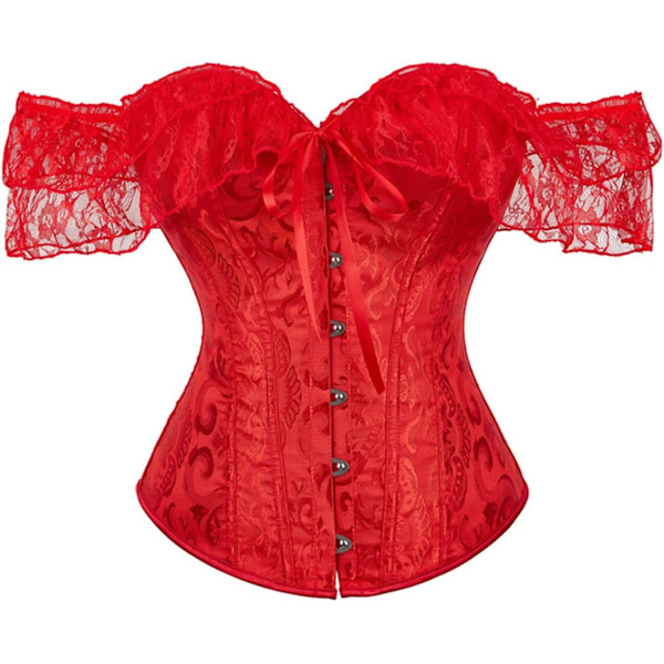 ssa Dam Blommig Spets Off Shoulder Korsett Bustier Benad Overbust Korsett Bodyshaper Lingerie Topp 902röd Liten