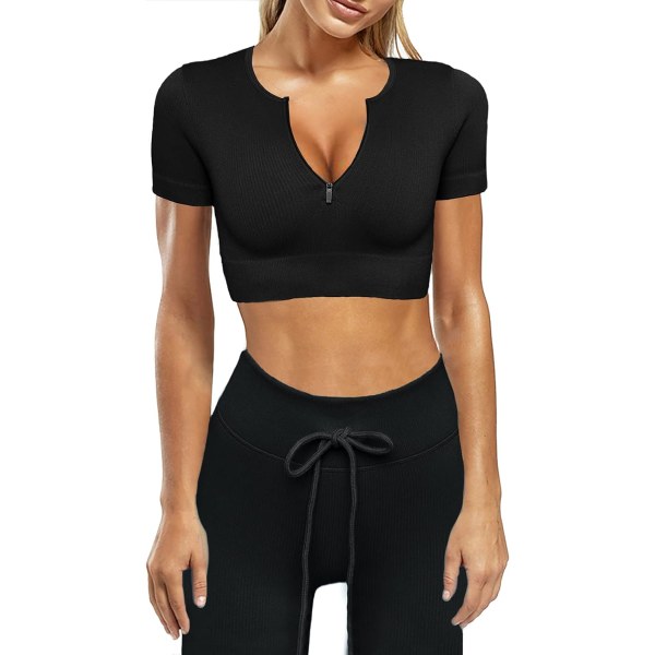 JANPRINT Gym Set Kvinnor Träning Set 2 Delar Outfits Ribbade Långärmad Topp Hög Midja Leggings Aktivkläder Kläder Gym wear Set