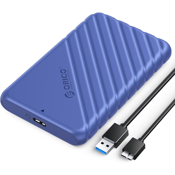 2,5-tums hårddiskhölje USB 3.0 till SATA III för 7 mm och 9,5 mm SATA HDD SSD verktygsfritt [UASP-stöd] Svart (25PW1-U3) Blå