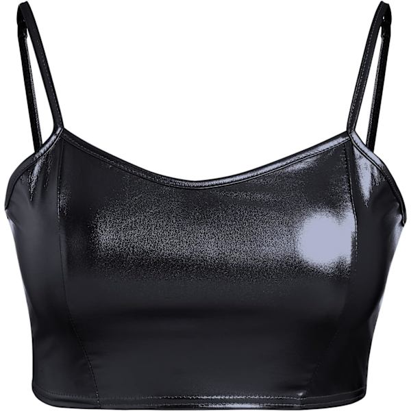 NSI Women Sexy Holographic Metallic Bandeau Top Strapless Bikini Reflective Shiny Booty Shorts High Waist Cheeky Clubwea Black - Camisol Large