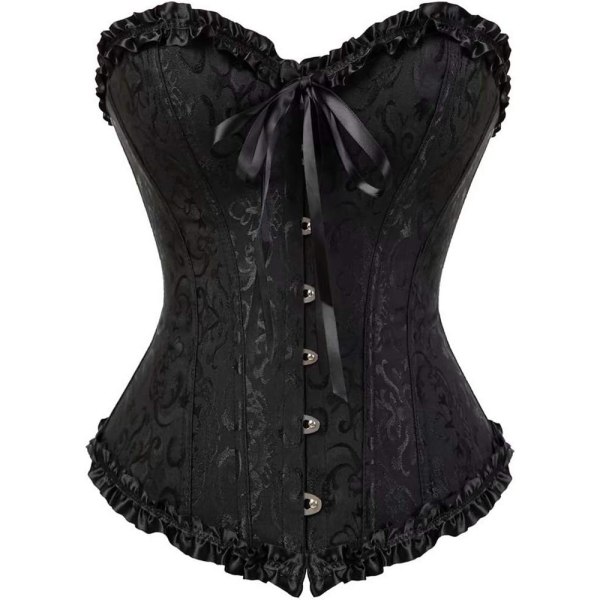 MMUO Dam Lacing Korsett Topp Satin Blommig Benad Överbyst Body Shaper Bustier Sexig Midja Push Up Shapewear Underkläder…, B Svart Medium