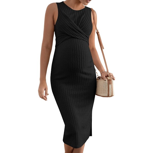 dusa Damkläder Graviditet Twist Tie Bak Sleeveless Split Graviditet Tank Bodycon Klänning Svart X-Large