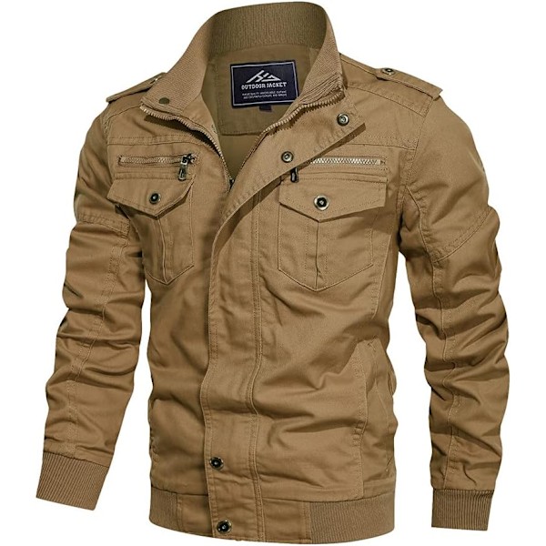 WIN Herr Lättvikt Bomulls Militärjackor Vår och Höst Casual Ytterkläder med Fickor 01khaki Liten