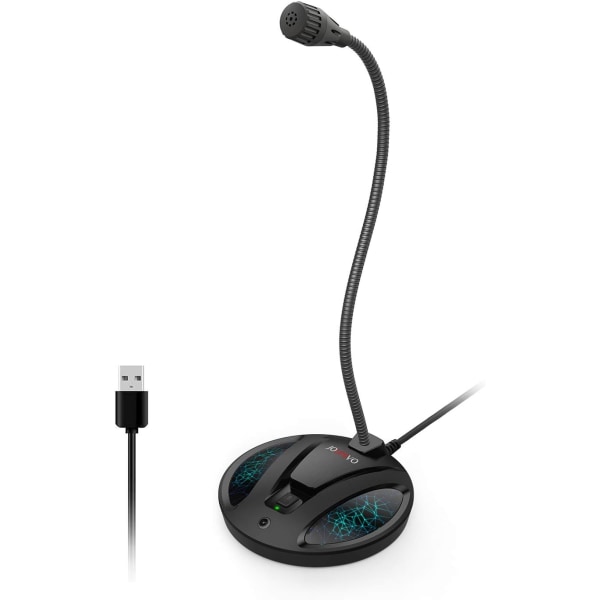 U-skrivbordsmikrofon med avstängningsknapp, Plug&Play-kondensator, dator, PC, bärbar dator, Mac, PS4-mikrofon LED-indikator -360 gåshalsdesign -inspelning, YouTu