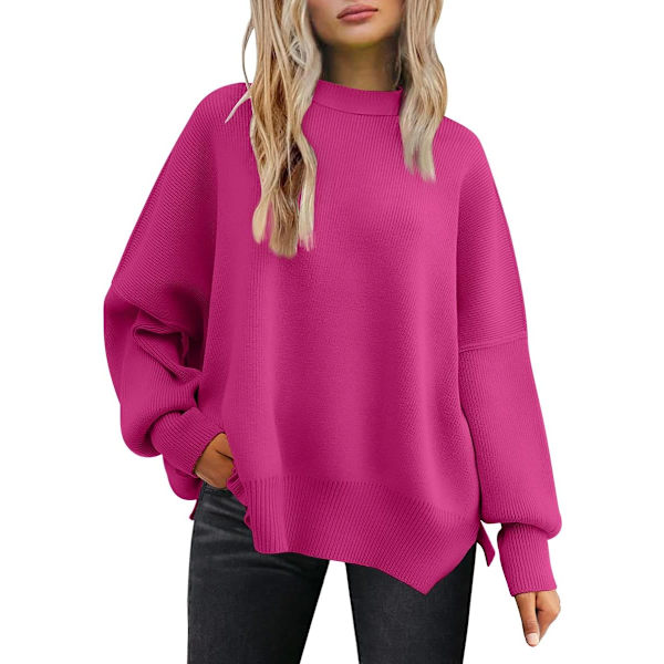 N Dam Crewneck Oversized Tröjor Fladdermusärm Sidoslits Ribbstickad Pullovertröja