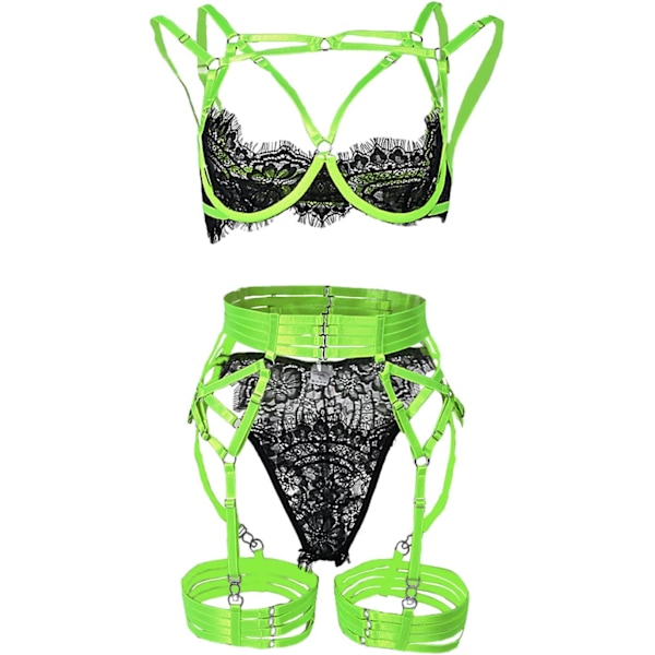 Kvinnors Lingerie Sexig Teddy One-Piece Spets Babydoll Fishnet BabyDoll Bodysuit Nattlinne Q00789j-grön Liten