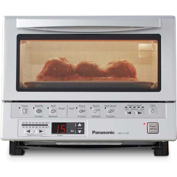 Pasonic brödrostsugn FlashXpress med dubbel infraröd värme och avtagbar 9-tums inre bakplåt, 12 x 13 x 10,25, silver