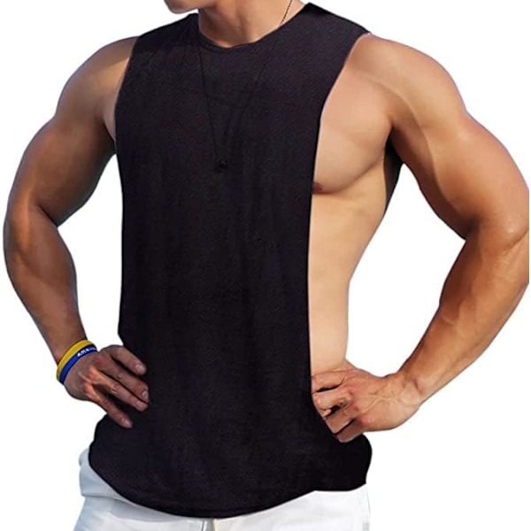 naim Herr Sleeveless Muscle Stringer Tank Top Cut Open Gym Träning Bodybuilding Väst Skjortor