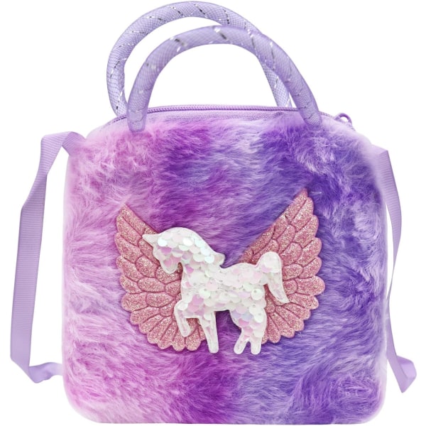 s Småbarn Rainbow Plush Unicorn Crossbody-väska Plånbok Mini myntväska för pojkar Flickor Lila (fyrkantig