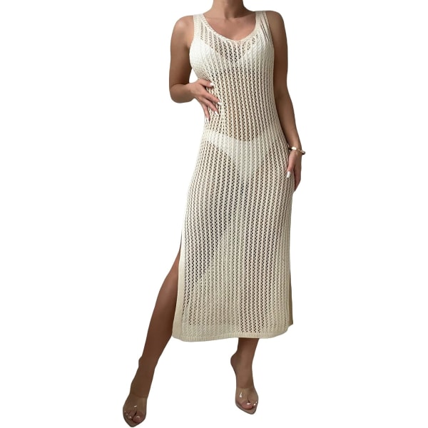 dusa Damkläder Virkade Cover Ups Ihålig Bikini Badkläder Split Lång Strandklänning Beige X-Large