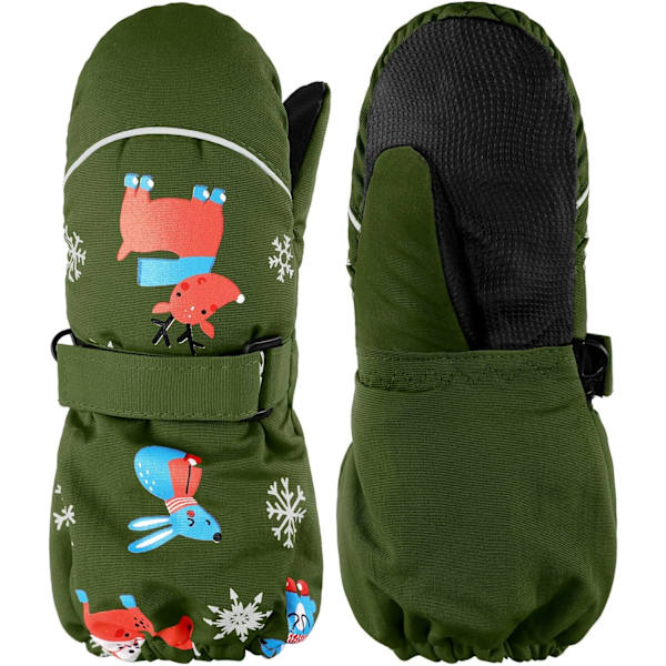 s Thicken Snow Mittens Unisex Vattentäta Skidhandskar Vinter Varma Handskar för Pojkar Flickor Mörkgrön 1 - 4T
