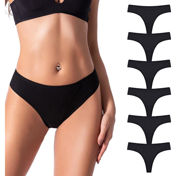 ens Thongs Bomulls Bikini Underkläder, Mjuka Bekväma Damtrosor Sexiga Hipster Briefs G-String Svart-6 Large