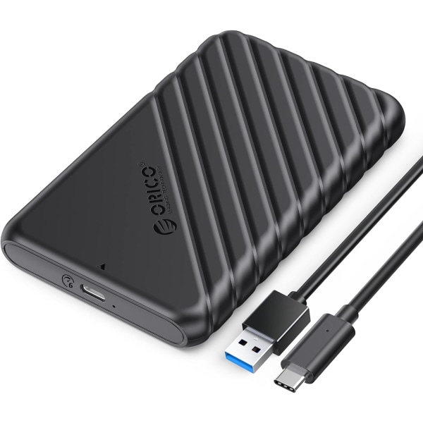 2,5 tums USB C hårddiskhölje USB 3.1 Gen 2 till SATA III 6Gbps extern case för SSD HDD 9,5 7 mm Verktygsfri med UASP, svart 25PW1-C3-