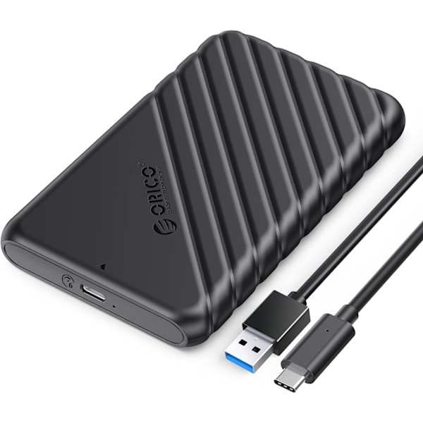 2,5-tums USB C-hårddiskkabinett USB 3.1 Gen 2 till SATA III 6 Gbit/s Externt hårddiskkabinett för SSD HDD 9,5 7 mm verktygsfritt med UASP, svart 25PW1-C3-