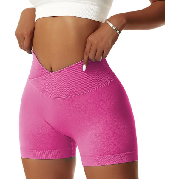 ie Dam Gym Shorts V Cross Elastisk Push Up Yoga Shorts Booty Scrunch Hög Midja Atletiska Leggings Rosa Medium