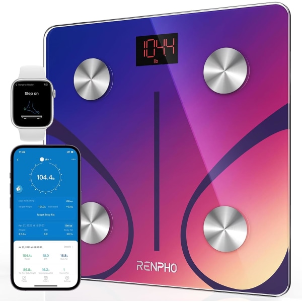PHO Bluetooth Body Fat Scale, Smart BMI-våg Digital badrumsvåg, Body Composition Analyzer med Smartphone A Röd 11"/280 mm
