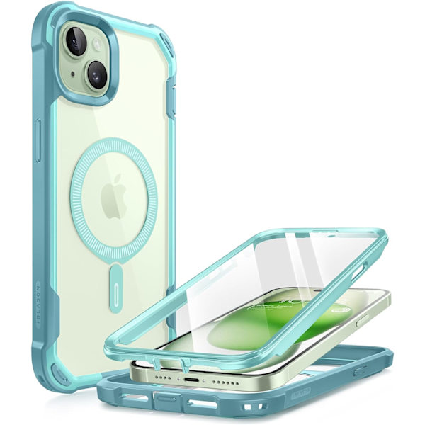 lason AresMag för iPhone 15 Plus Skal [6,7 tum], [MagSafe-kompatibel] Heltäckande Dubbelskikts Anti-Slip Stöttålig Robust  SeaFoam