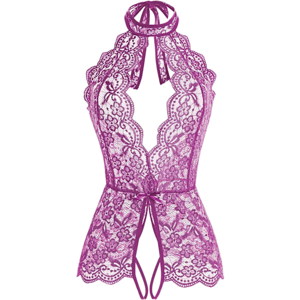 boon Kvinnors En Delad Underkläder Spets Sexig Baby Dolls Teddy Nattkläder Lila 4X-Large