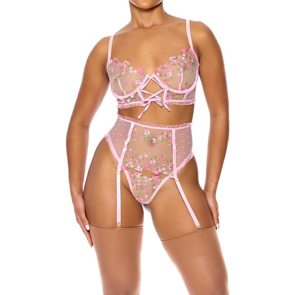 Play Womens Bloom for You Broderad BH och Midjeformare Lingerie SetLingerie Set Orchid X-Large