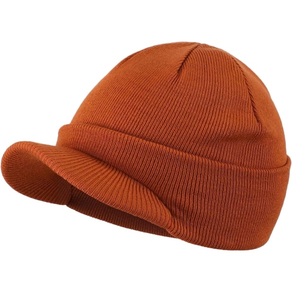 racy Unisex Varm Visor Beanie Utomhus Dubbelstickad Mössa med Topp Vintermössa Pumpa En Storlek