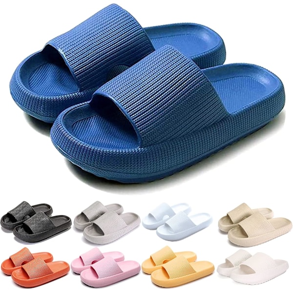 Unisex Pillow Slides Supermjuka Massage Tofflor Moln Slides Snabbtorkande Halkfria Öppen Tå Blå 5.5-6.5 US Bred Dam/5-6 US Bred Herr