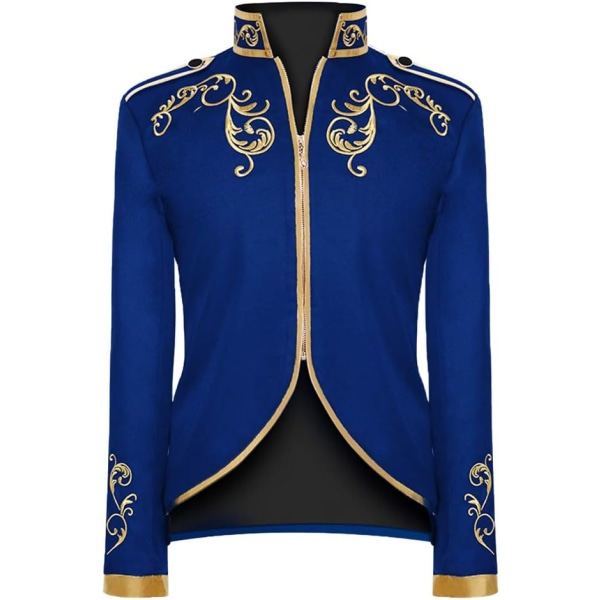 ycasa Herrmode Palace Prince Guld Broderad Jacka Court Uniform kostym Blå 3X-Large