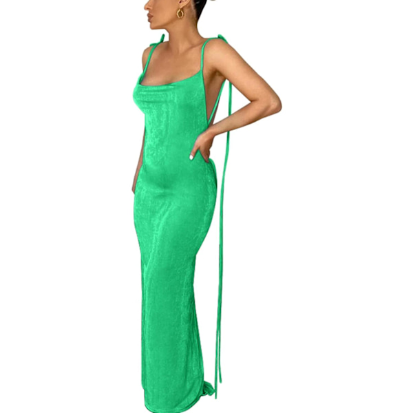 javun Dam Sommar Spaghetti Rem Kvinnor Sexig Ärmlös Rygglös Bodycon Festklubb Cocktailklänning Grön Medium