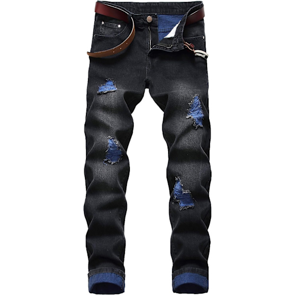 T BULUN Herr Ripped Distressed Destroyed Slim Fit Straight Leg Denim Jeans