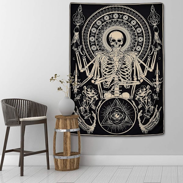 cmy Skalle Blommig Gobeläng Meditation Skelett Gobeläng Gotisk Tarot Kort Gobeläng Cool Svart Gobeläng för Rum(51.2 x 59 Svart 59.1 tum x 82.7 tum