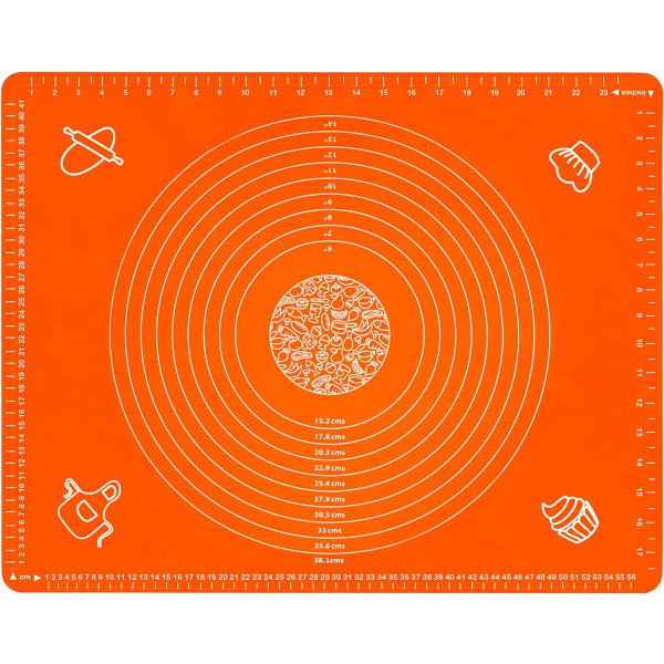 icone Bakmatta för bakning av deg med mått - BPA-fri, non-stick och halkfri bordsduk baktillbehör Orange 25,6\" x 17,7\"