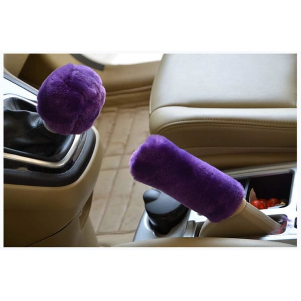 kySHD 2 st set mjuk fluffig automatisk växelspaksknoppsskydd handbromshandtagsskydd/grå lila