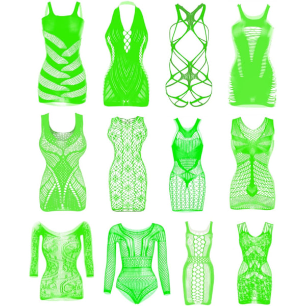 yoki 12 st Kvinnors Sexiga Underkläder Nät Genomskinlig Nattkläder Babydoll Chemise Mini Teddy Klänning En Del Grön(12 st) En Storlek