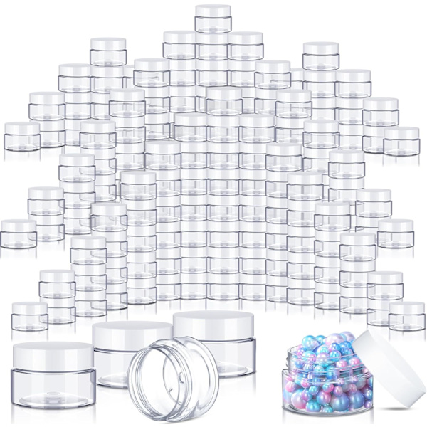 INIOR 500 st 1 oz plastburkar bulk tomma kosmetiska behållare burkar med vita lock läckagesäkra runda sminkprov