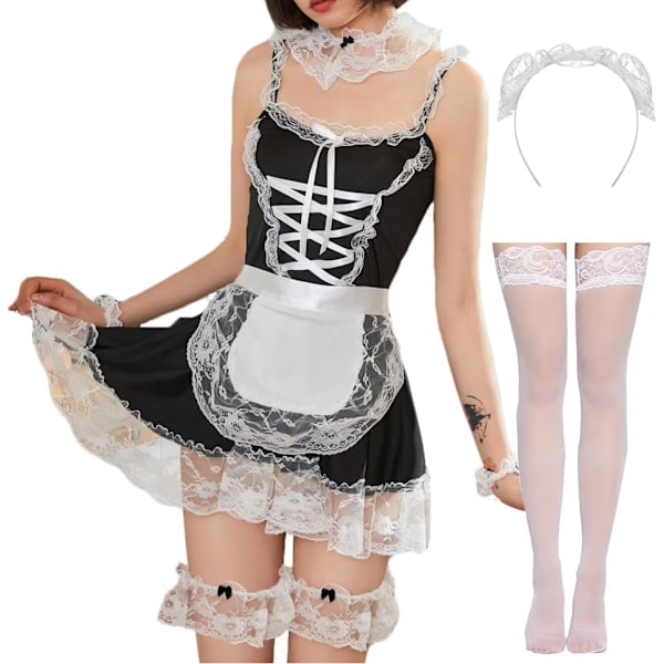 myGirls Sexig Piga Lingerie för Kvinnor Fransk Piga Outfit Anime Cosplay Kostym Rollspel Fancy Dress Naughty Förkläde Svart Med Stoc Liten - Stor