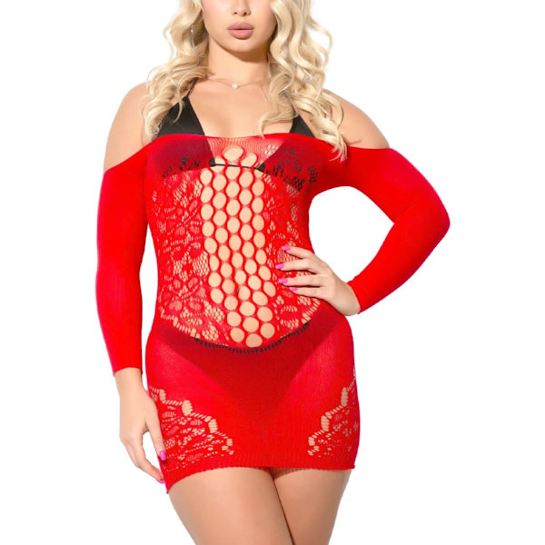 TEM Sexiga Underkläder Outfits för Kvinnor Naughty sexplus Rollspel Slutty Fishnet Svart Miniklänning för Exotisk Strippa Röd Öppen