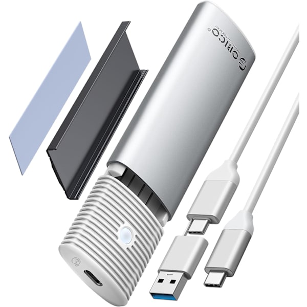 M.2 NVMe SATA SSD-hölje Adapter Verktygsfri, USB C 3.2 Gen 2 10Gbps NVME, 5Gbps NGFF SATA PCIe M-Key(B+M Key) 2230/2242/2260/2280, Aluminium Externa
