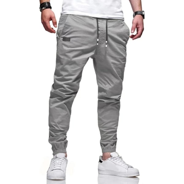 Utomhus Jogging Casual Byxor Slim Joggers Träning Byxor för Löpning Sweatpants Vandring Ljusgrå Stor