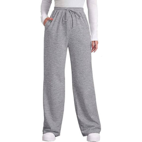 EFAN Dam höstbyxor med fickor vinter elastisk midja sweatpants vida ben dragsko byxor S-XXL grå medium