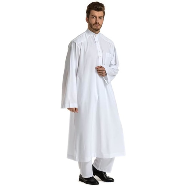 ATPG Muslimskt set för män 2-delad outfit Robe Byxor Arab Prayer Långärmad skjorta Crew Neck Dubai Klänning Mellanöstern Etnisk Clot Vit X-Large