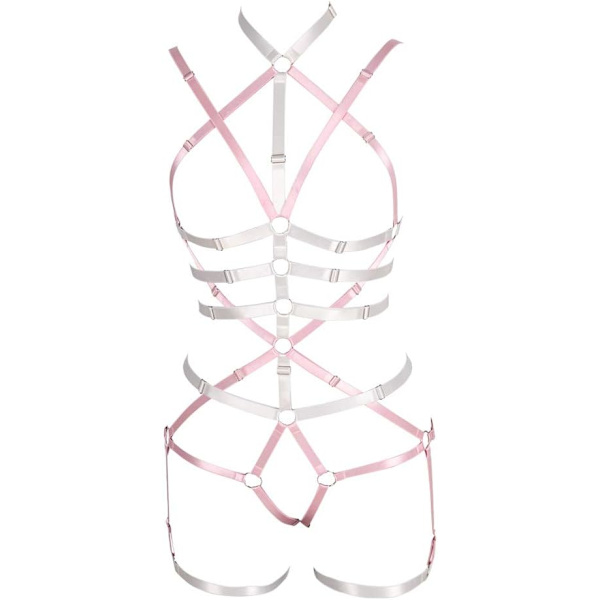 HSS Damkropp Sele Set Karneval Strumpeband Bälte Set Elastisk Ihålig Topp BH Punk Gotisk Dans Kostym Vit+rosa